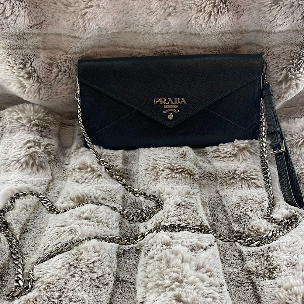 Prada Saffiano leather wallet with shoulder strap *sold out on Prada website*